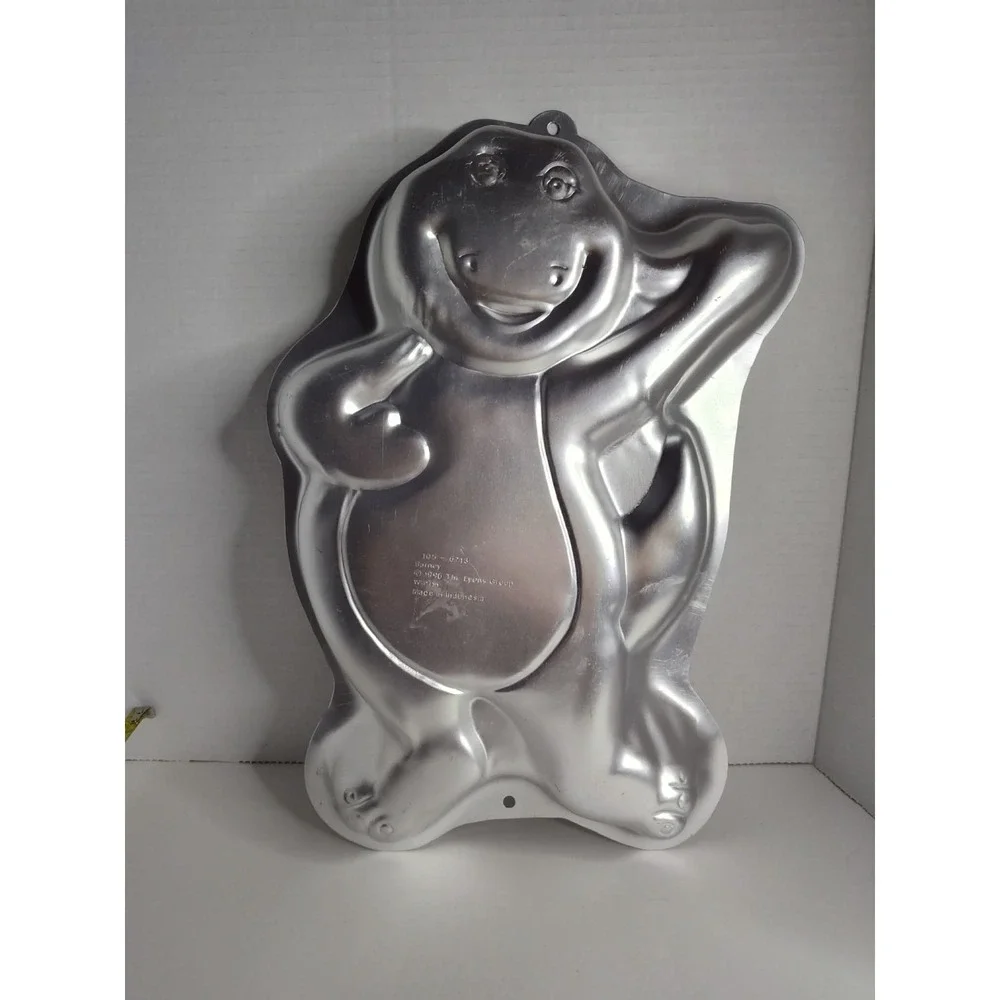 Vintage 1996 Barney The Dinosaur Aluminum Cake Mold Pan - Wilton #2105-6713 used